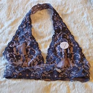 Forever 21 Halter Lace Bralette Mauve Charcoal Sz Small NWT